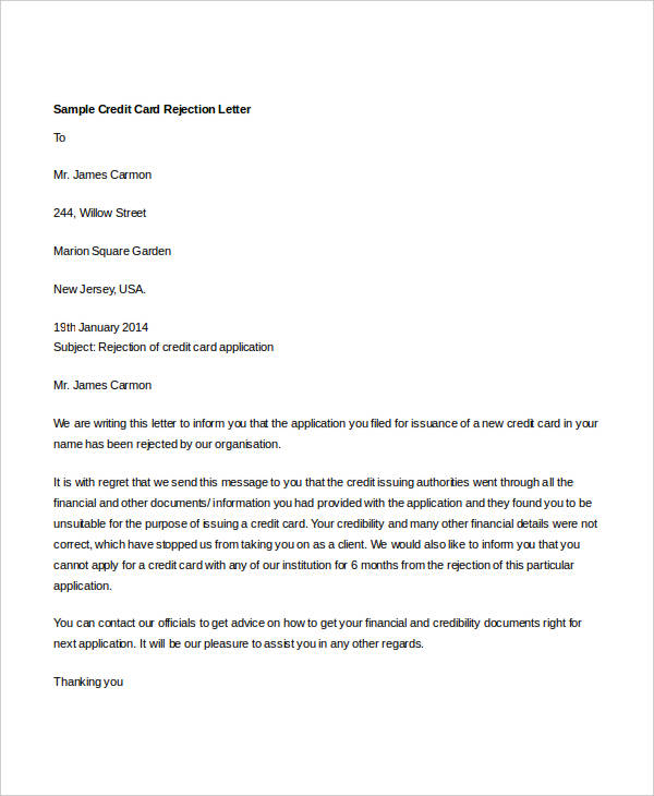 8 Credit Rejection Letter Free Sample Example Format Download 4110