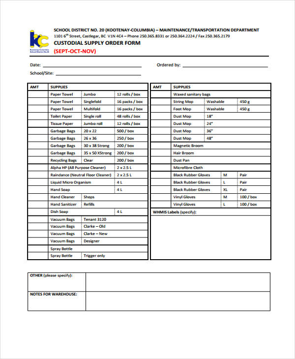 10-supply-order-templates-free-sample-example-format-download