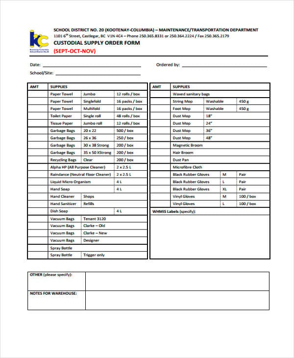 10 Supply Order Templates Free Sample, Example, Format Download