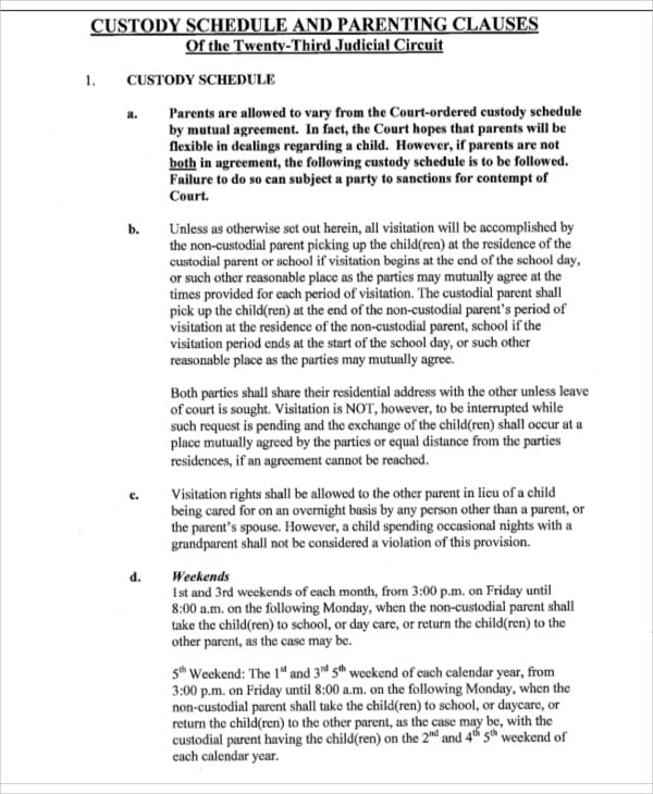 Visitation Agreement Template Free Best of Document Template