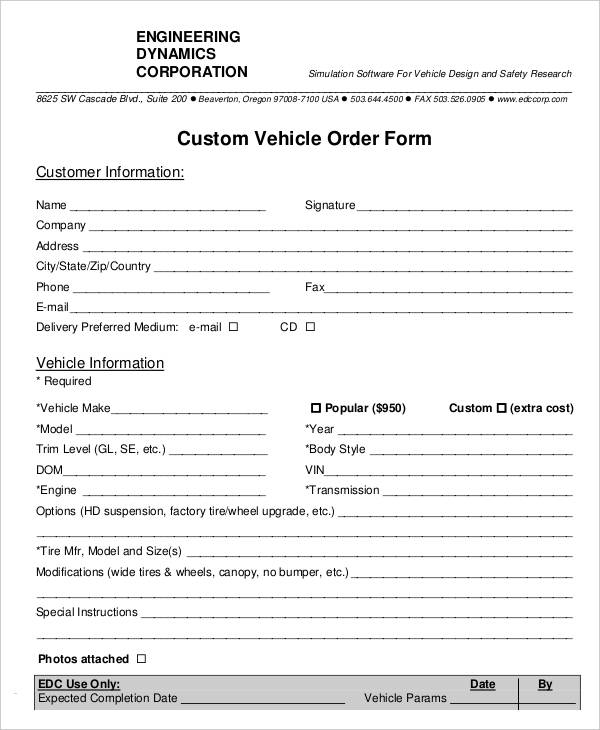 vehicle order form
 9+ Vehicle Order Templates - Apple pages, Google Docs | Free ...