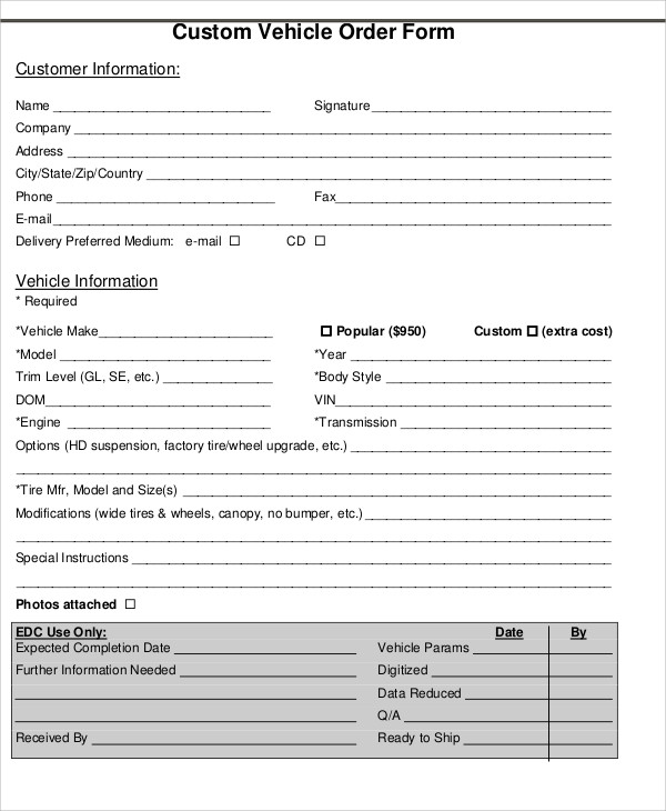 vehicle order form
 9+ Vehicle Order Templates - Word, Google Docs | Free ...