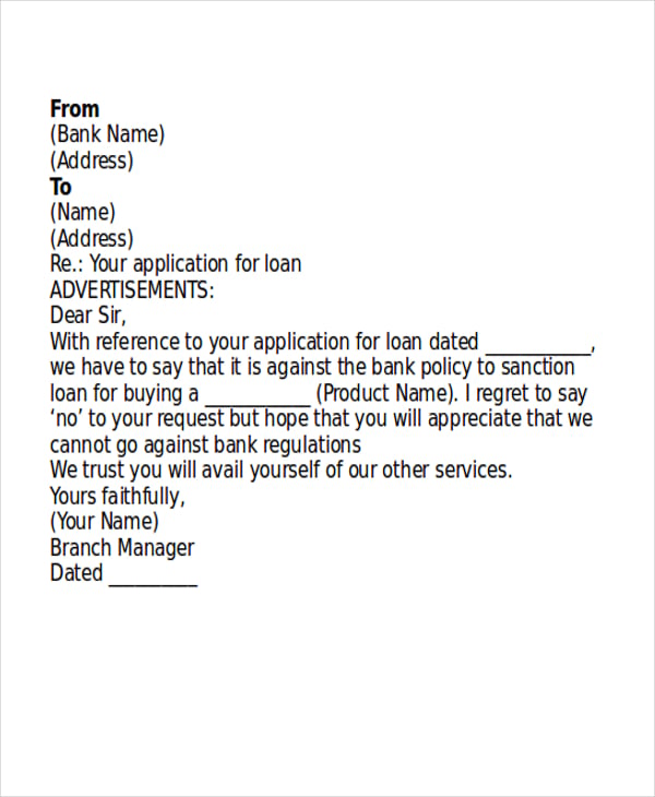 Loan Rejection Letter Templates 10+ Word, PDF Format Download