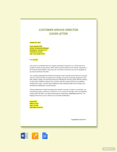 customer service director cover letters