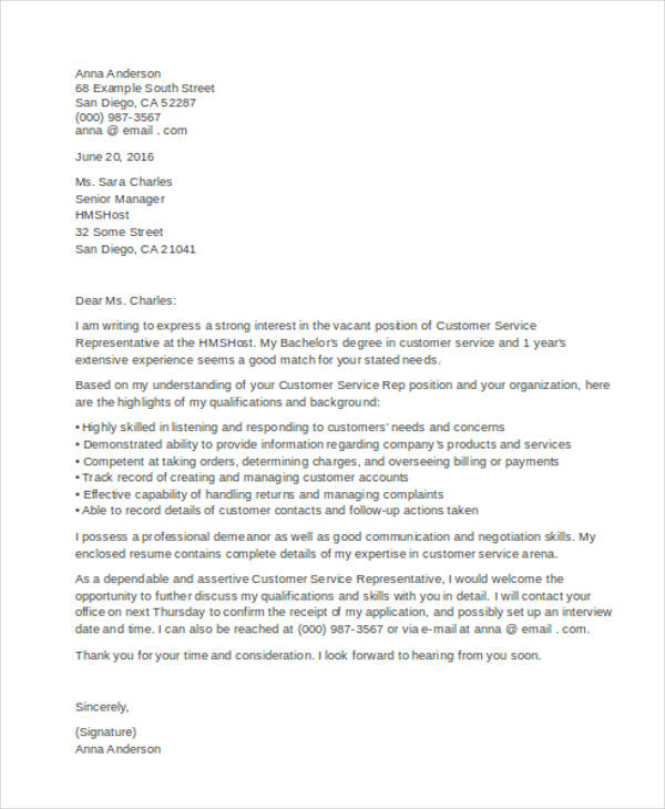 outstanding customer service letter examples