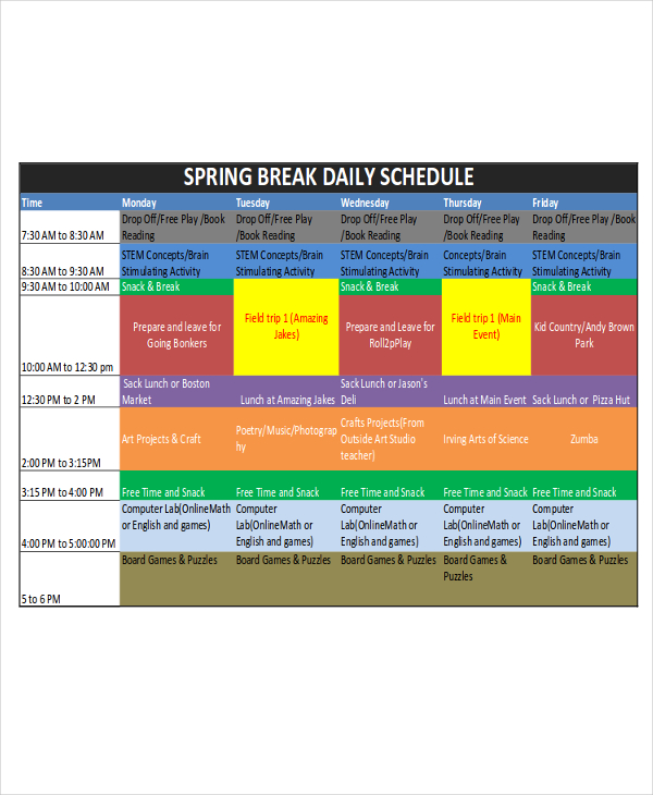 7 Break Schedule Templates Free Sample Example Format Download