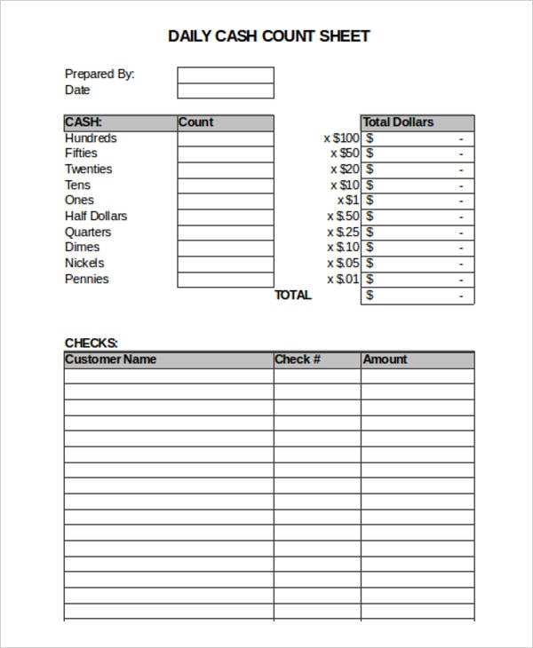 Refreshing printable cash count sheet Barrett Website