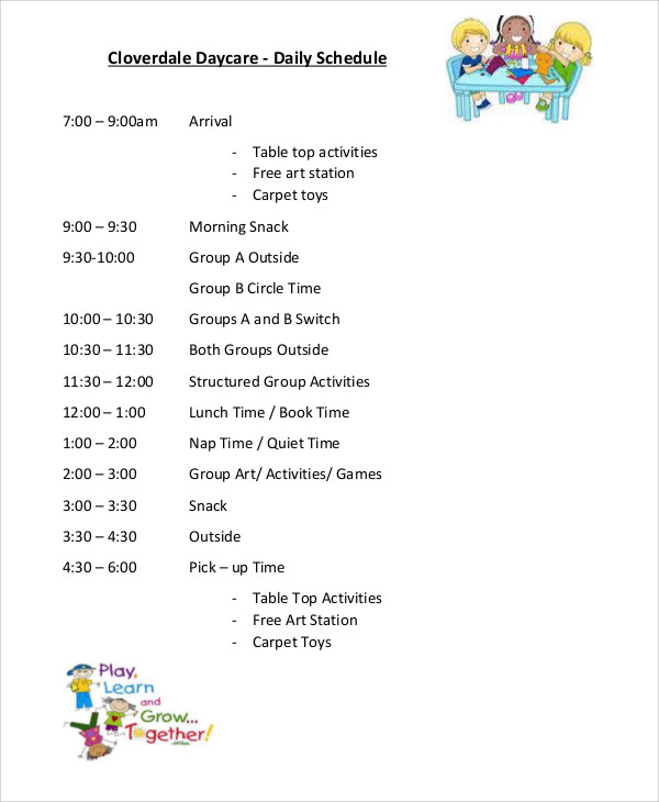 infant daily schedule daycare