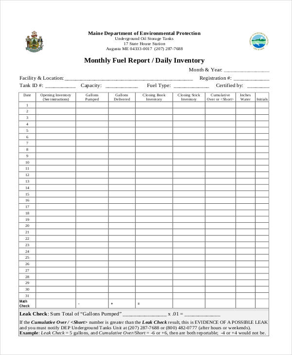 daily inventory format