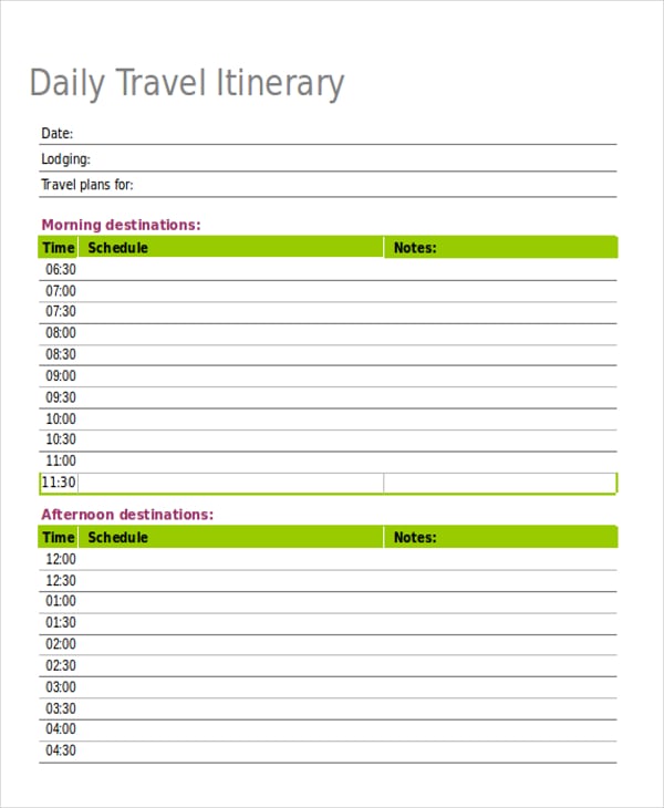 daily itinerary