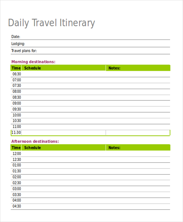 23 Itinerary Templates In Excel
