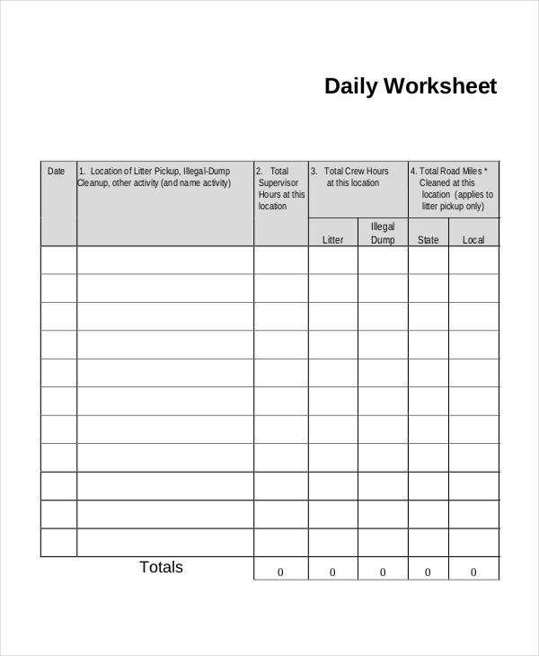 daily worksheet