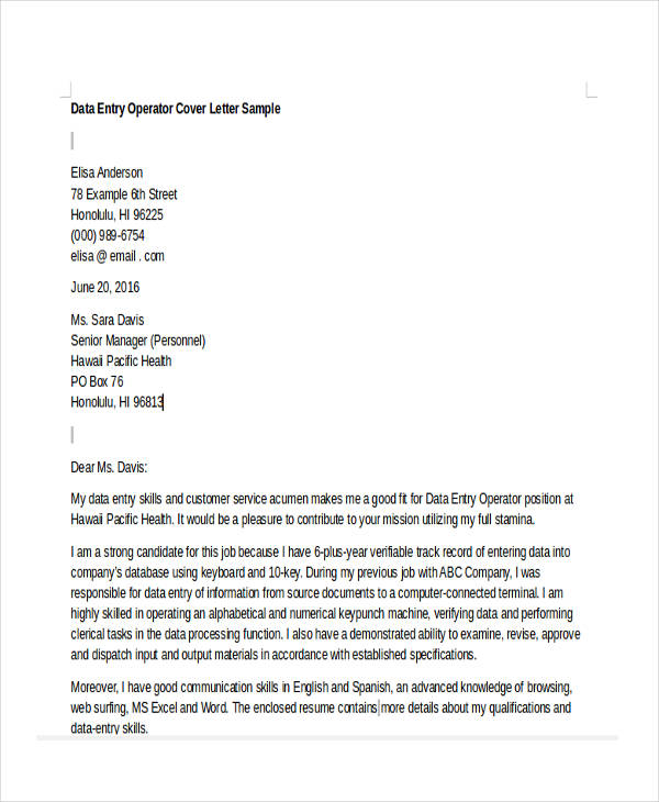 application letter for data capture position
