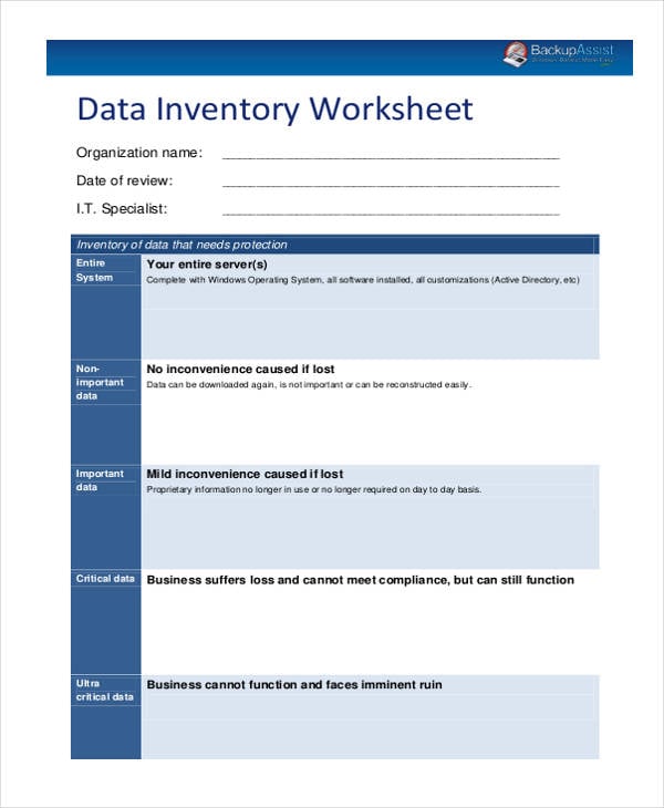 data inventory worksheet
