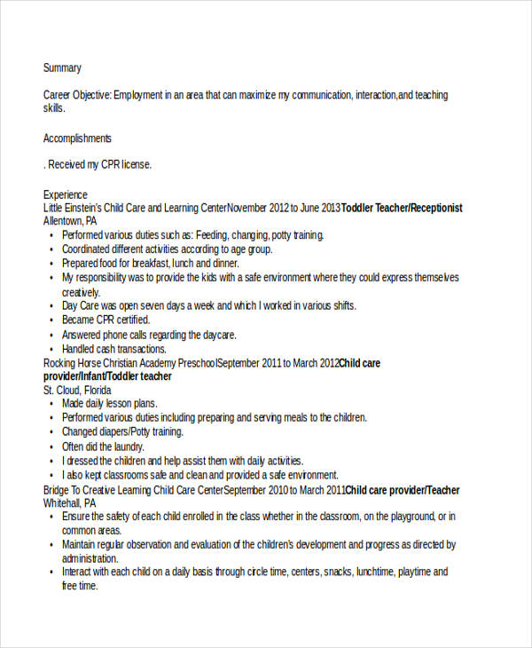 daycare receptionist resume sample