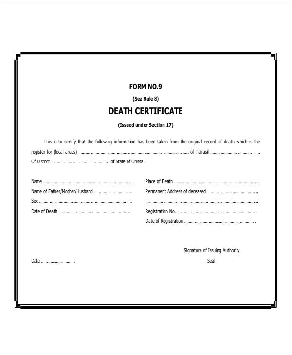 death certificate in pdf