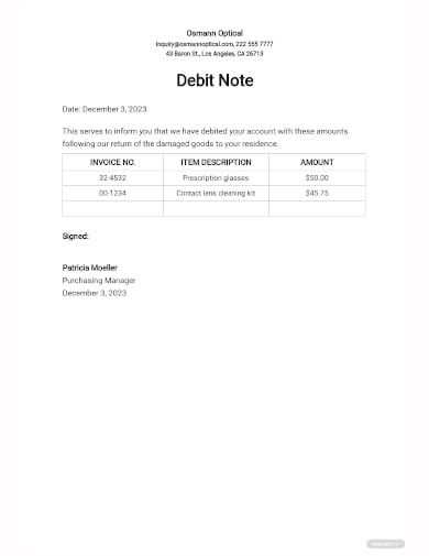 debit note rental format template