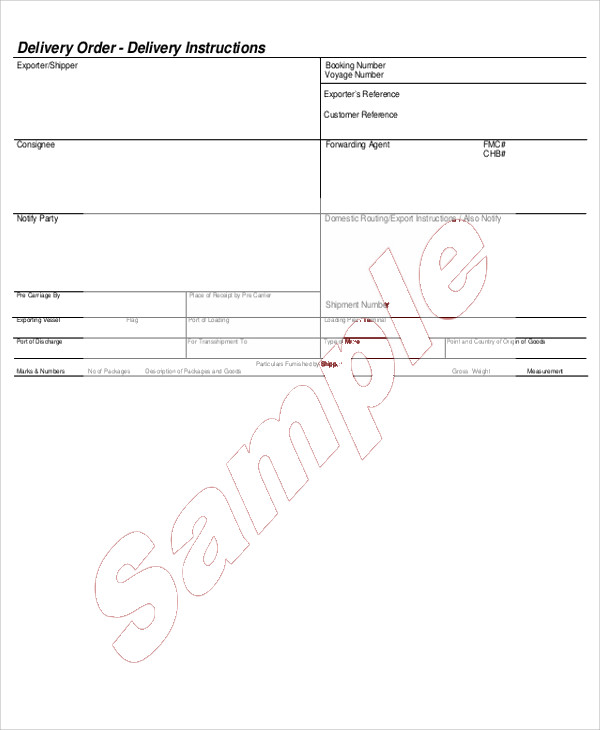 delivery booking order