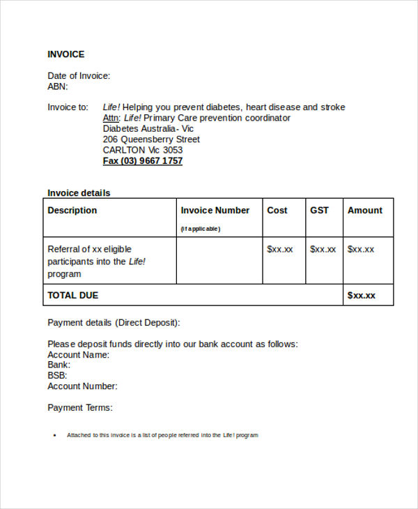 invoice with deposit template