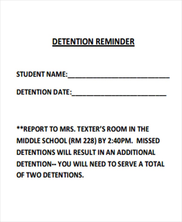 written detention assignment