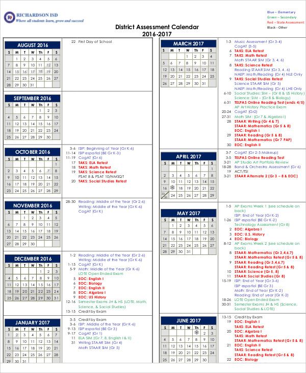 Assessment Calendar Templates 9+ Free Word, PDF Format Download