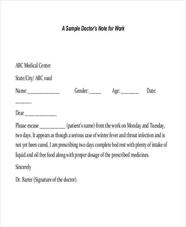doctors excuse note for work