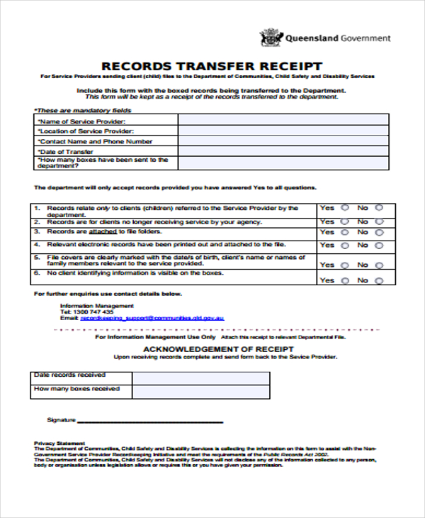 8 transfer receipt templates free samples examples