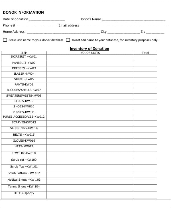 Printable Donation List Template