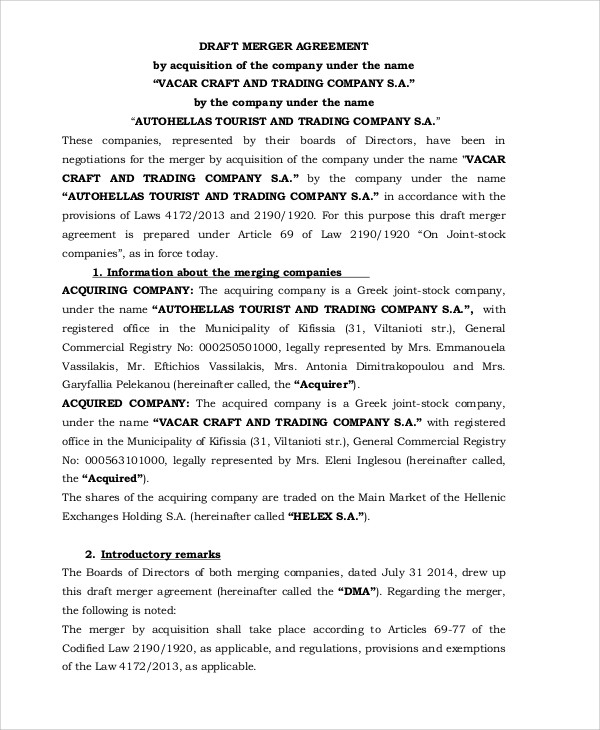 9+ Merger Agreement Templates Free Sample, Example Format Download