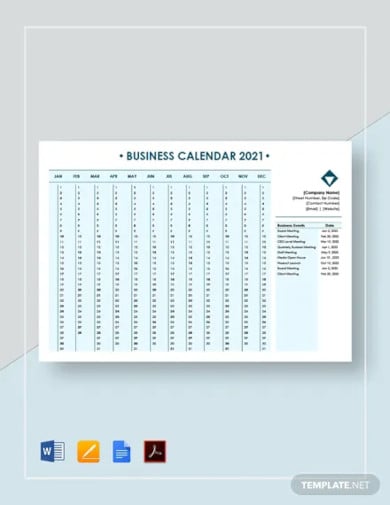 editable business calendar template