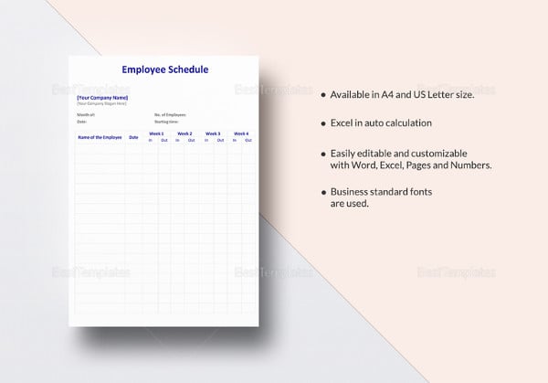 editable employee schedule template
