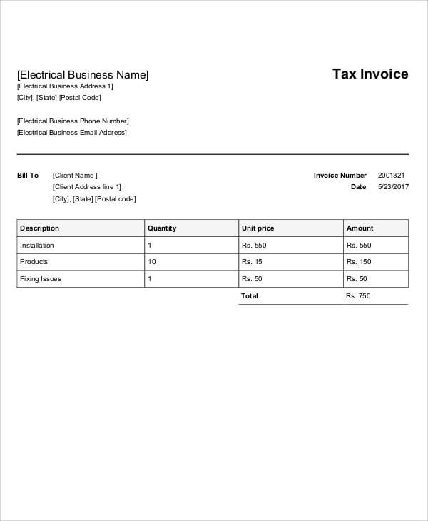 electrical invoicing