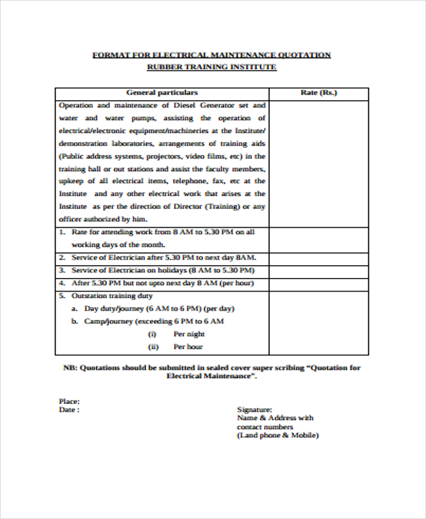 14+ Electrical Quotation Templates PDF, Google docs, Apple pages