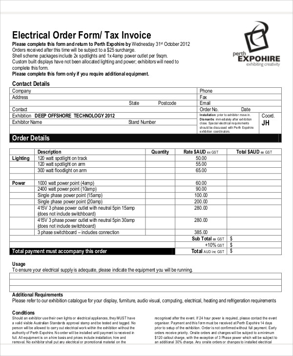 Electrical Work Order Invoice Forms And Receipt Printing D79