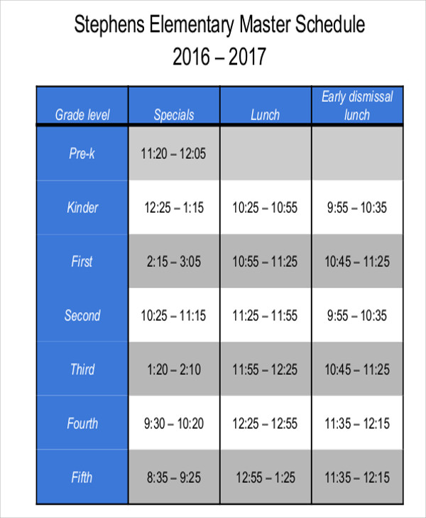 Master Schedule Templates 11 Free Samples Examples Format Download