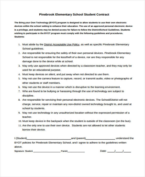14+ Student Contract Templates Sample Word, Apple Pages Google Docs
