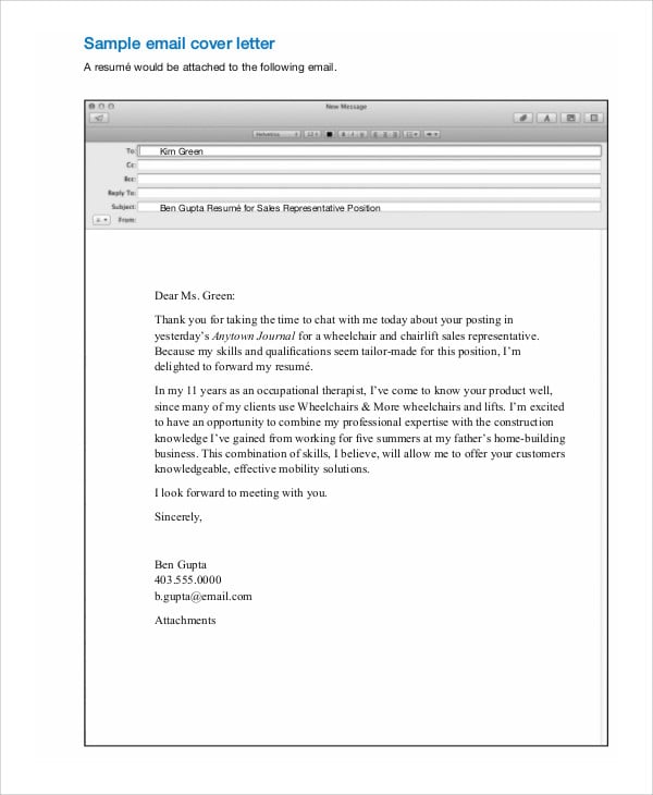 Email Cover Letters - 10+ Free Word, PDF Format Download ...