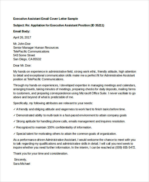 c level executive assistant cover letter