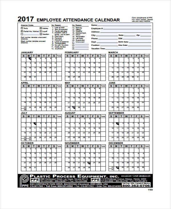 2024 Employee Attendance Calendar Printable Free Word Monthly Susan