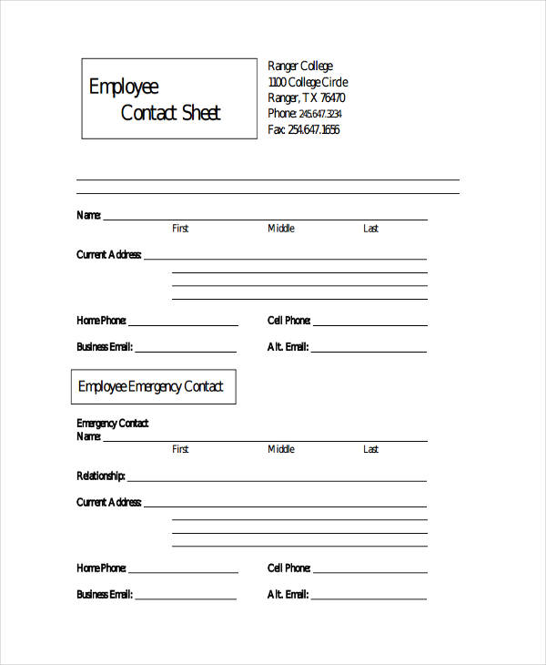 Employee Sheet Templates -14+ Free Word, PDF & Excel Format Download