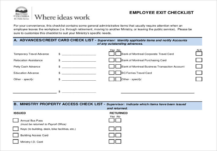 Exiting Employee Checklist Template