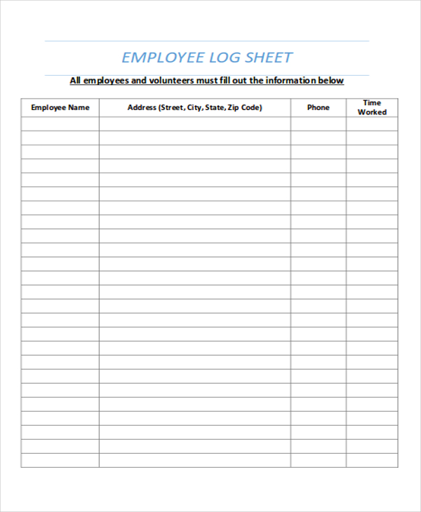 14 Log Sheet Templates Samples And Examples Log Sheet Template With ...