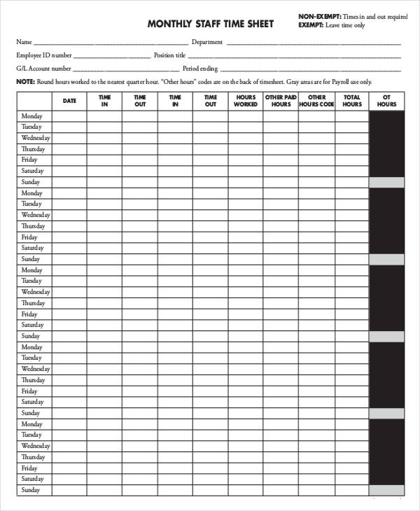 8+ Monthly Sheet Templates - Free Sample, Example Format Downlaod ...