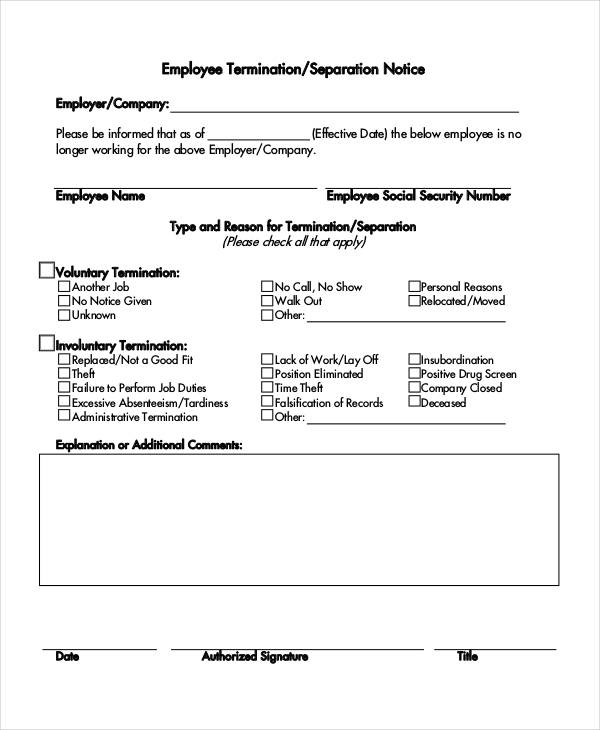 14 Separation Notice Templates Google Docs MS Word Apple Pages PDF