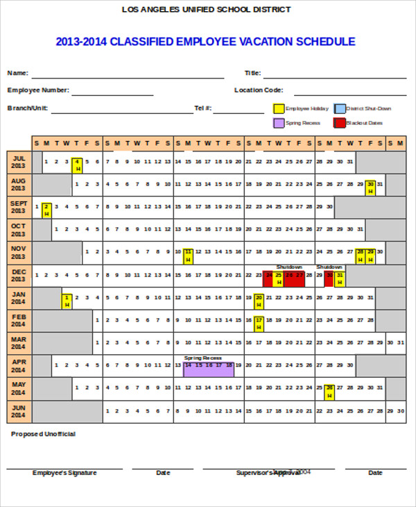 Sample Example Format Templates 7 Vacation Calendar Templates 