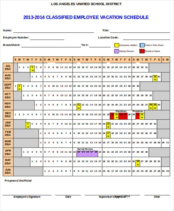 8+ Modelos de Calendário de Férias PDF, Excel Info Cafe