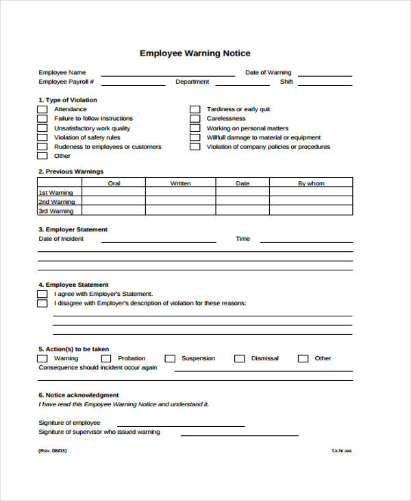 7+ Warning Notice Templates - Google Docs, MS Word, Apple Pages, PDF ...