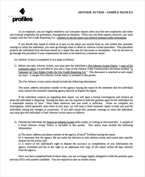 9 Adverse Action Notice Templates Free Sample, Example Format Download