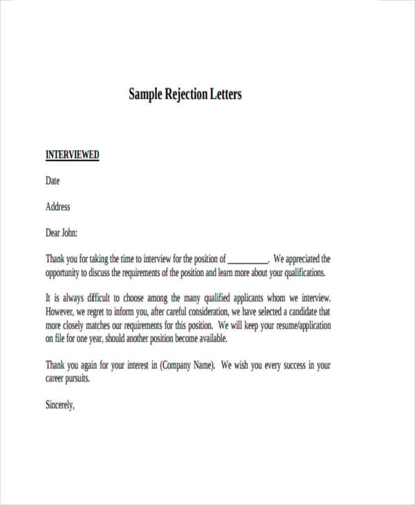 Polite Rejection Letters 14+ Word, PDF format Download