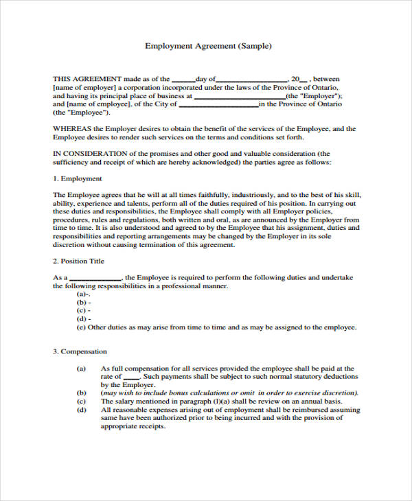 Training Agreement Between Employer And Employee Template